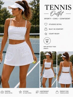 Halara White Studded Tennis Crop Tank Top | Courtcore | Size Medium & XL NEW